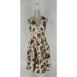 Aryeh Anthropologie Floral Midi Dress Womens Small Sleeveless Cream Purple